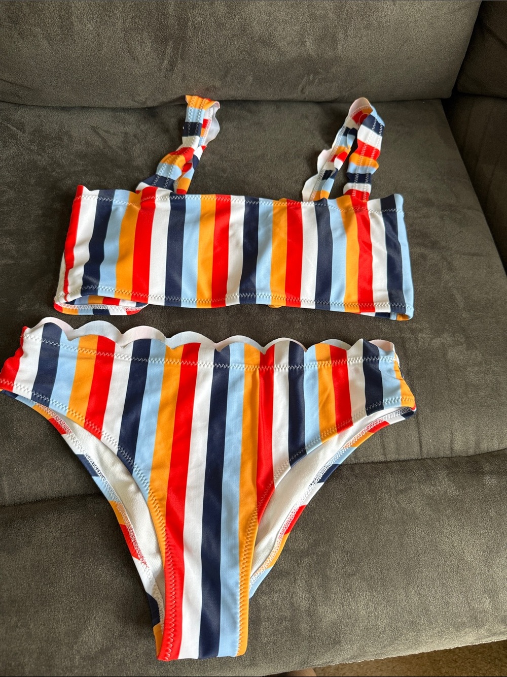 Multicolor Striped Bikini Set - Scallop Trim